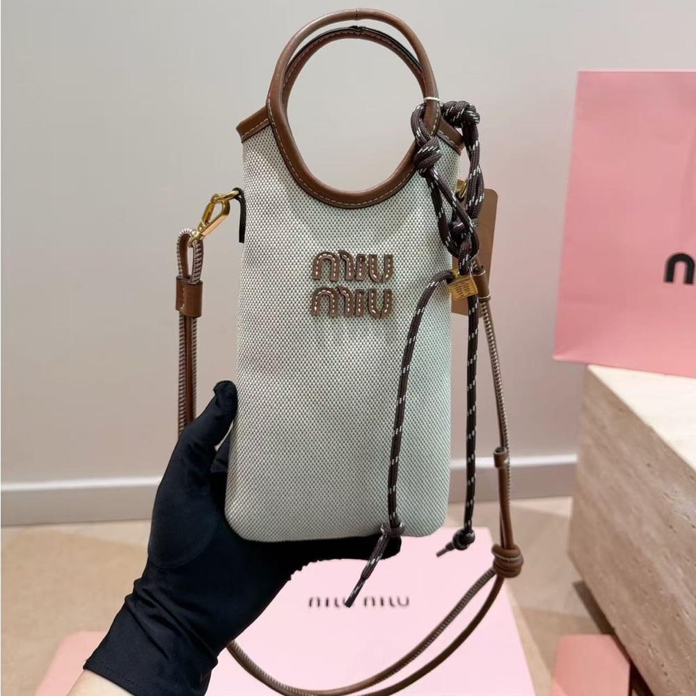 Miu Miu Beau Canvas Phone Bag Lvy Mini Crossbody Bag with Braided Strap